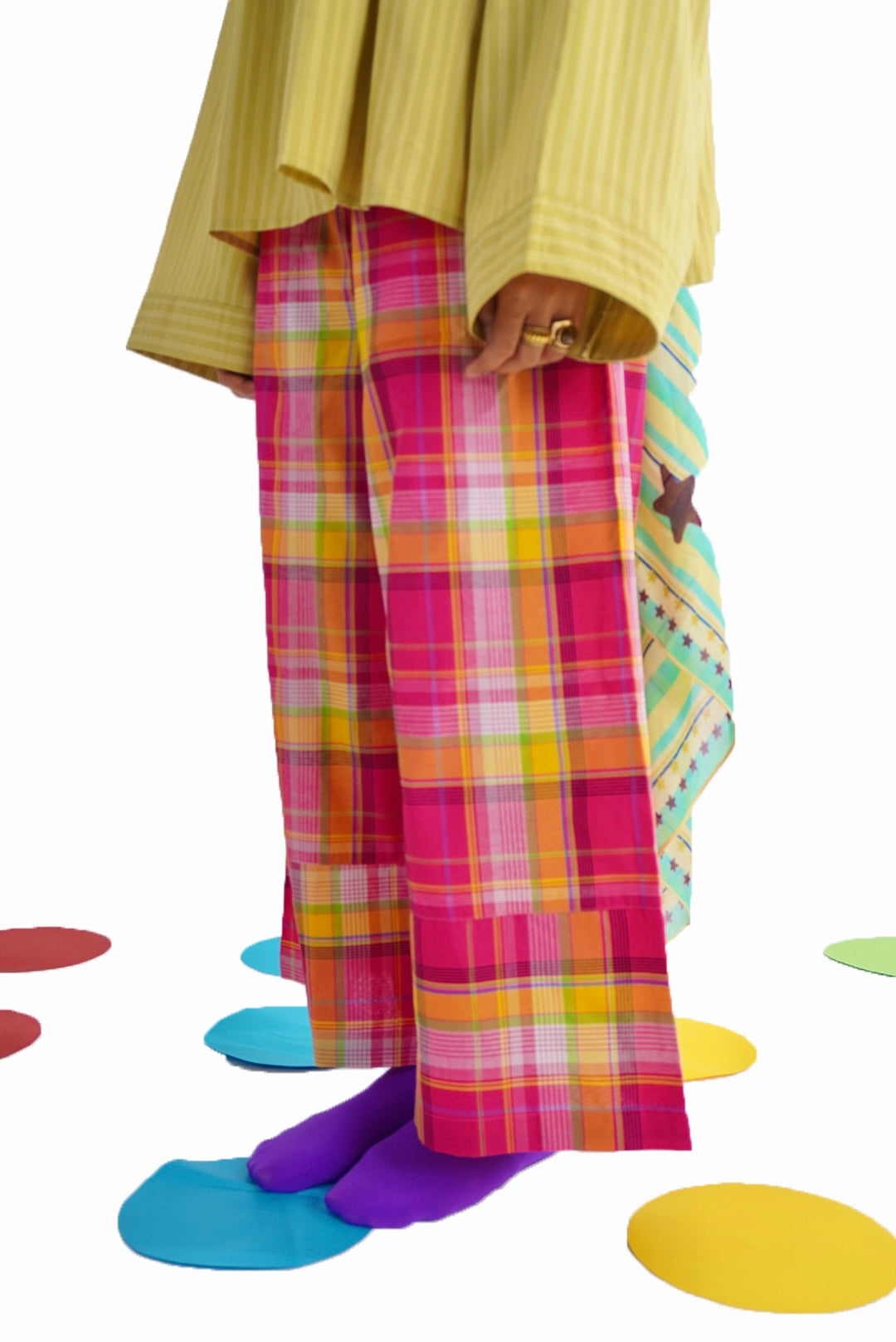 [Petite] Pink Gingham : Wide Pants