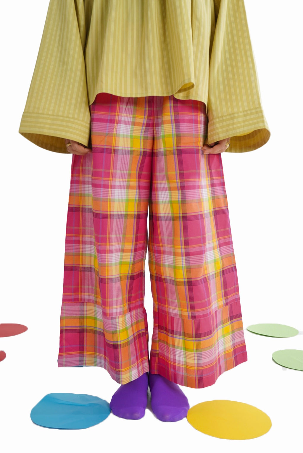 [Petite] Pink Gingham : Wide Pants