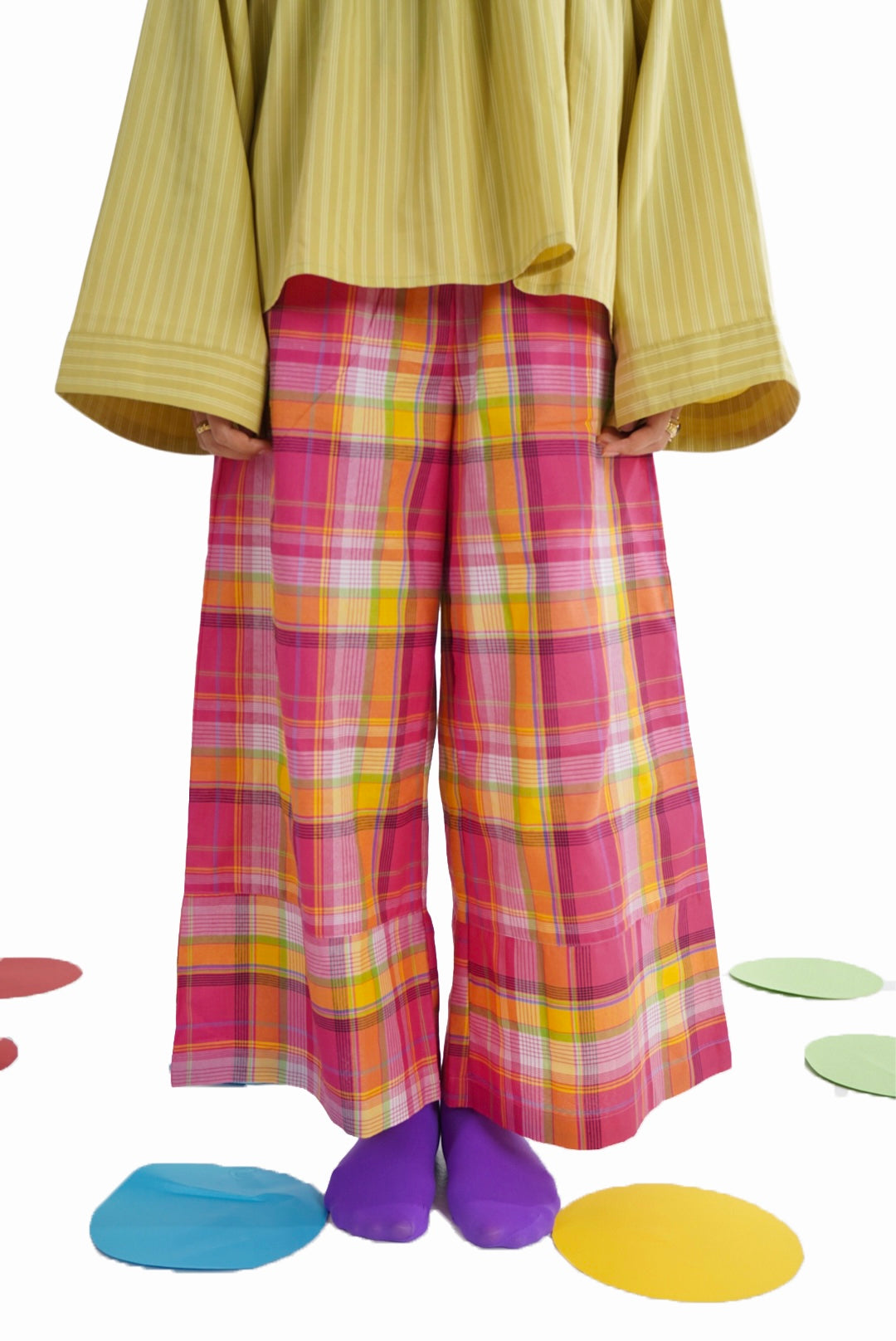 [Petite] Pink Gingham : Wide Pants